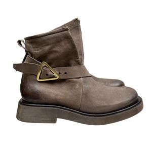 A.S. 98 Roan Ankle Boots Brown Leather Harness Buckle Zip Up Women's Size EUR 39